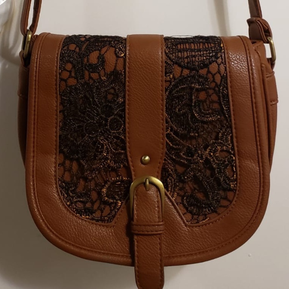 Copper Brown Lace Buckle Snap Sidebag